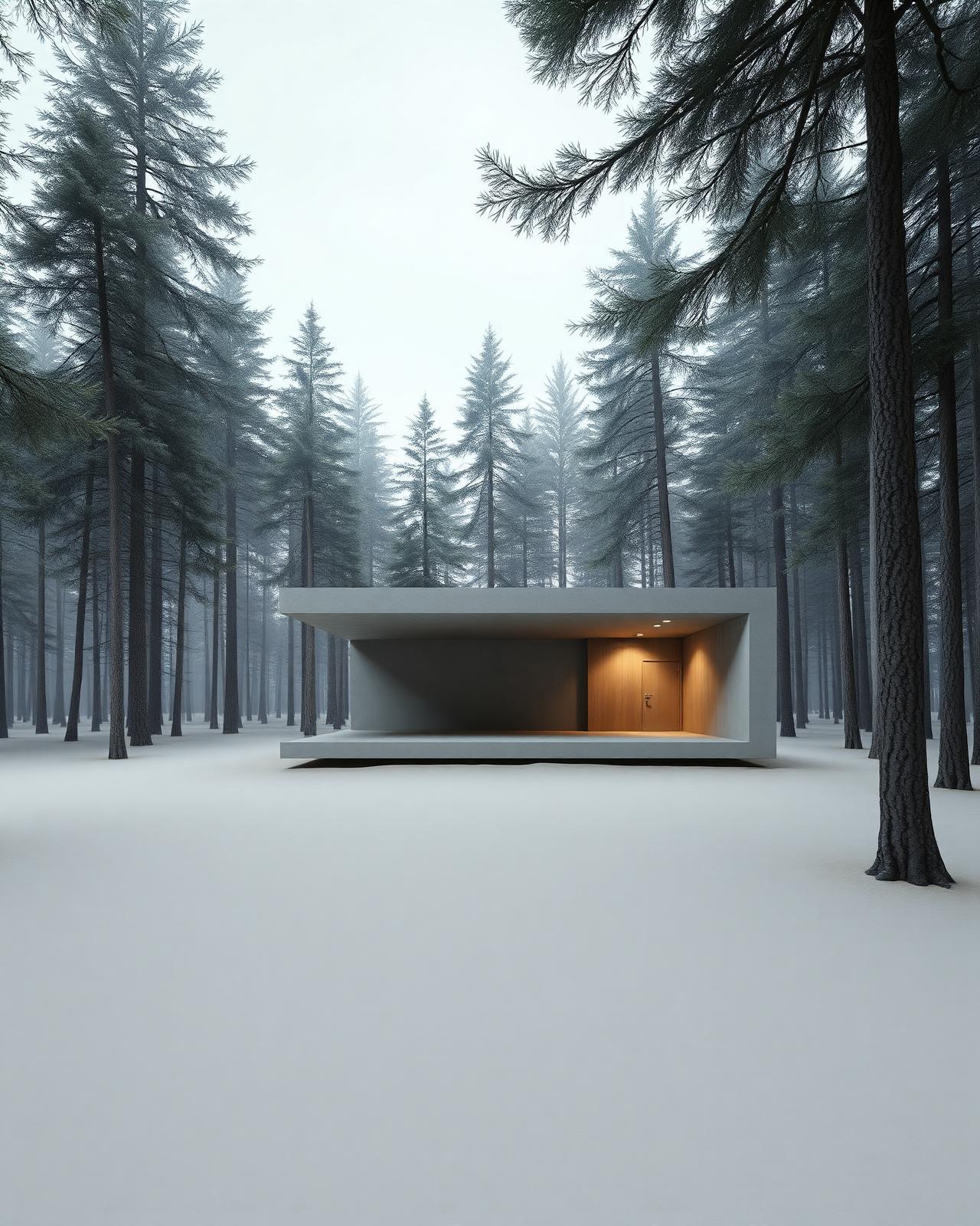 Forest Chapel, concrete pavilion in pines